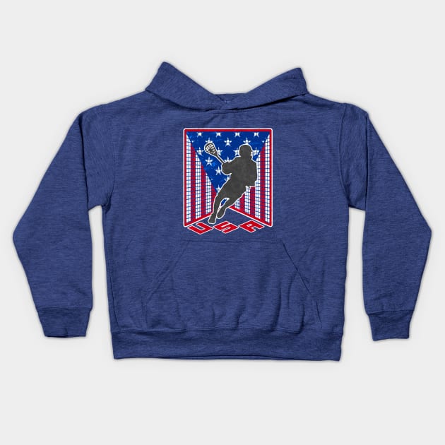 Lacrosse USA American Flag Lacrosse T-shirt Kids Hoodie by TeeCreations